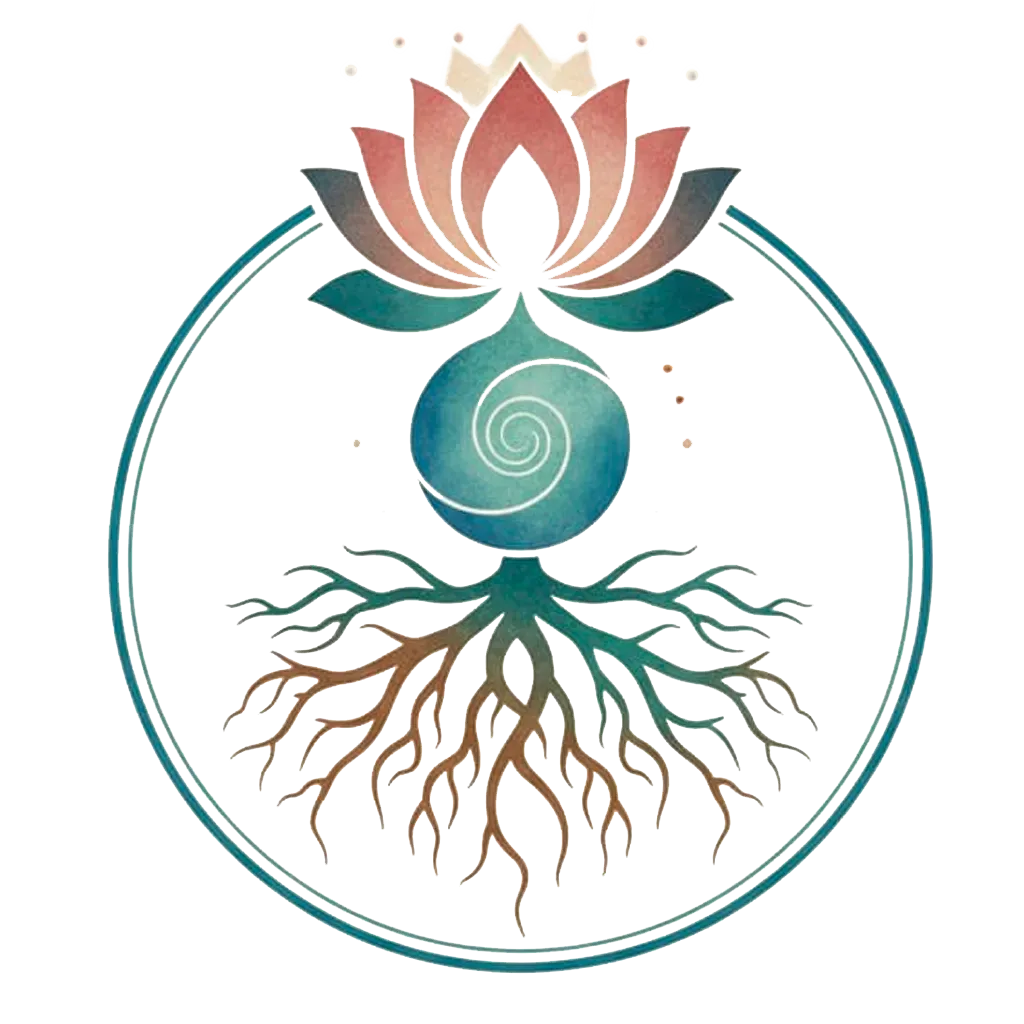 Símbolo de Viaje de Regreso con una flor, una espiral y raíces
